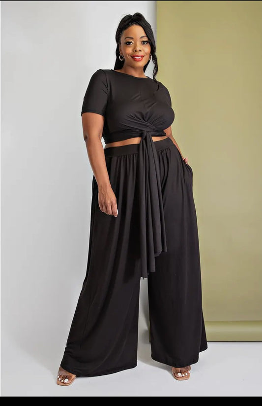 Curvy Girl Wrap Short Sleeve 2 Piece Pants Set