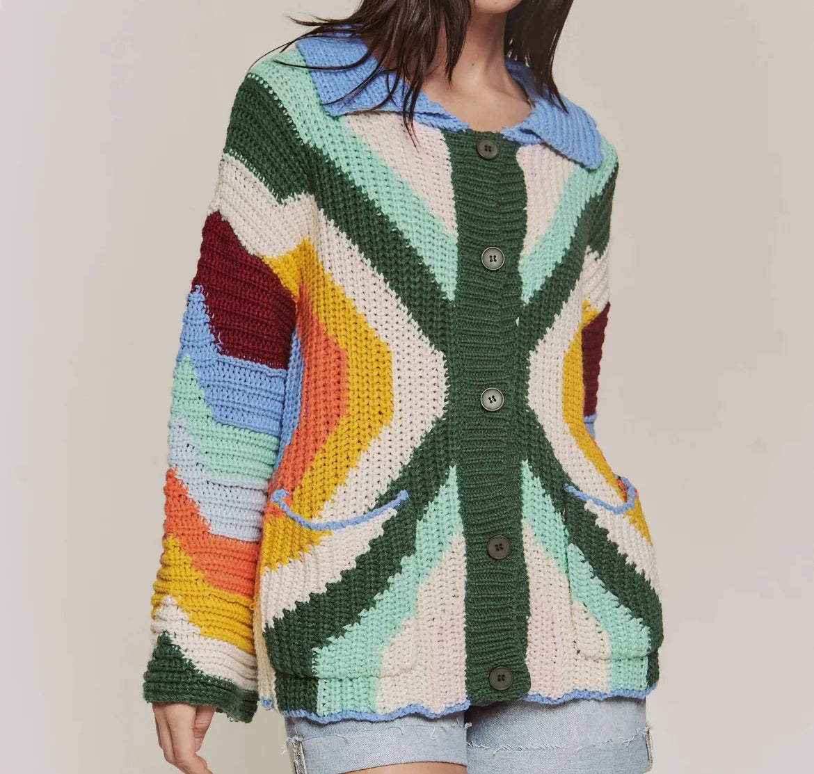 Mutli Color Sweater Long Slv Cardigan