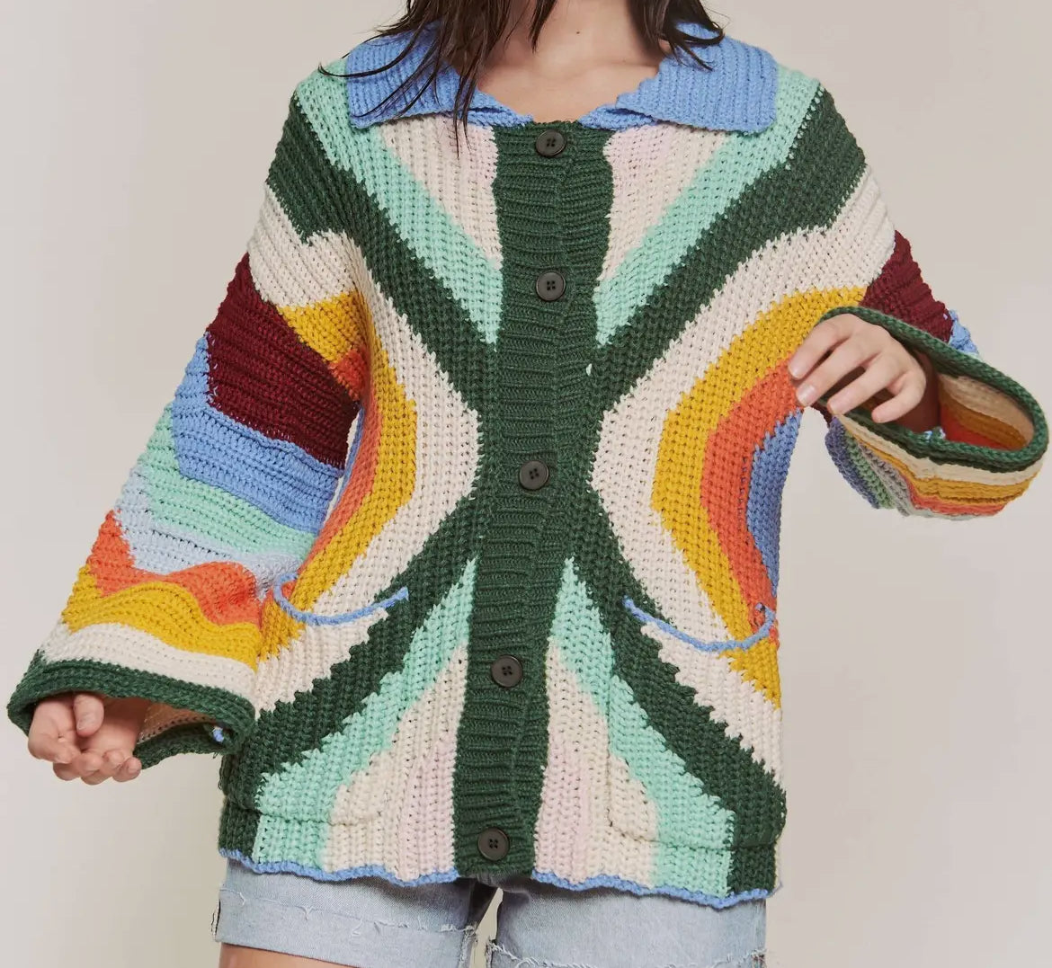 Mutli Color Sweater Long Slv Cardigan